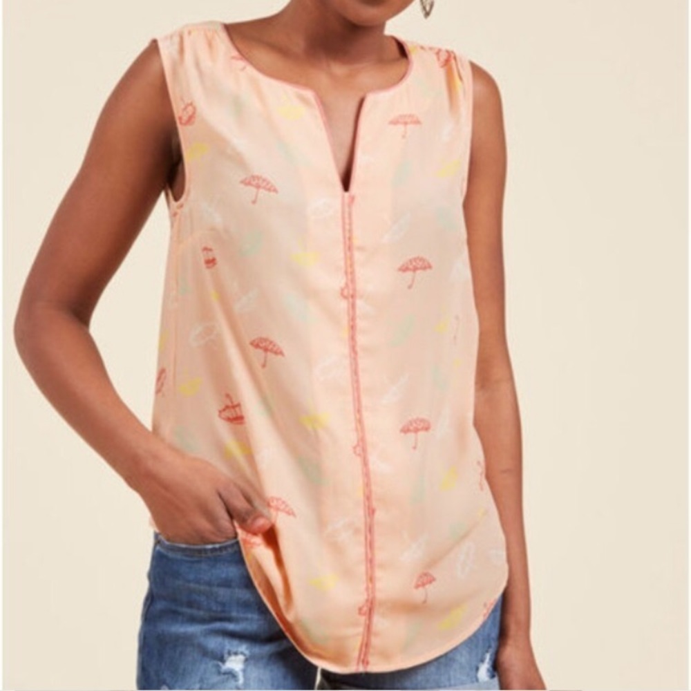 ModCloth Peach Umbrella Print Tank
